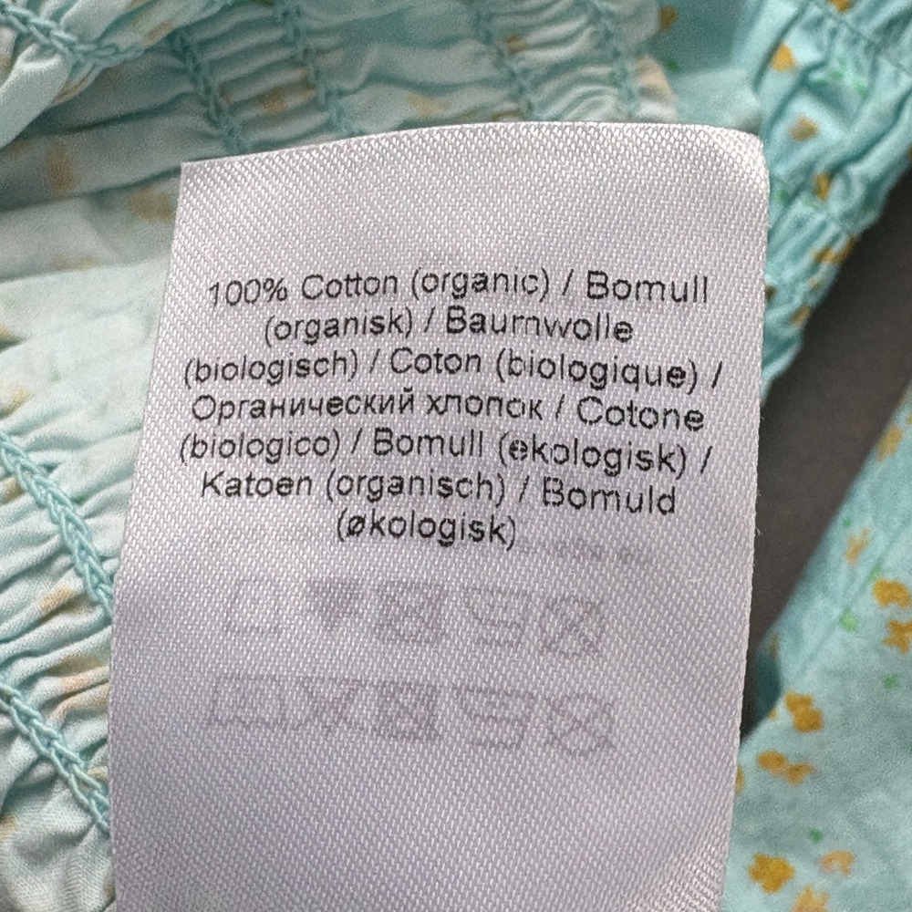 Ganni Smocked Floral Top Shirt Size 38 (US 6) Light Blue Long Sleeve Cotton Flaw - Picture 13 of 14